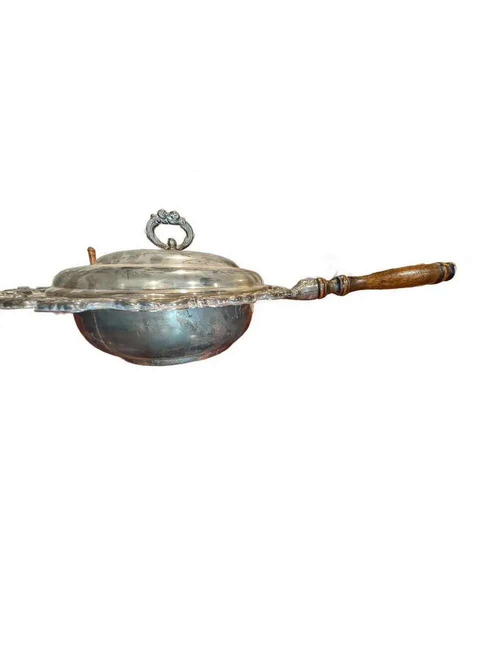 Vintage Silver Handled Covered Pan with Ornate Edge